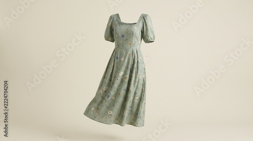 Sage Green Wildflower Print Summer Midi Dress