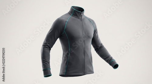 Graphite Gray Athletic Zip-Up Jacket with Teal Piping