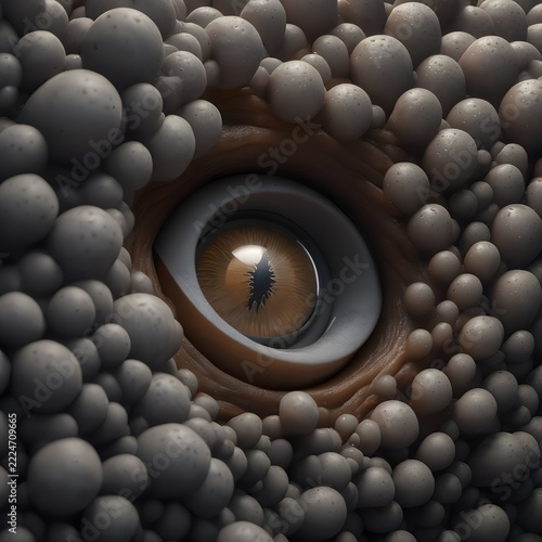Surreal Eye Surrounded by Organic Spheres