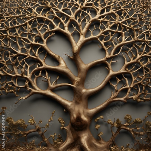 Golden Tree Sculpture with Intricate Branches