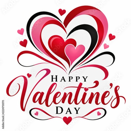 Abstract romantic heart emblem with red pink and black holiday lettering