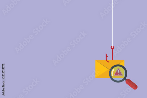 Data phishing, hacking online scam concept. Fishing by email, envelope and fishing hook.