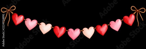 Hand Drawn Romantic Heart Garland Isolated with a Delicate Curved String