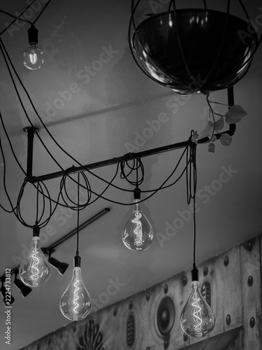 Vintage filament bulbs and tangled wires