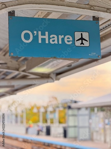O’hare airport sign above train platform