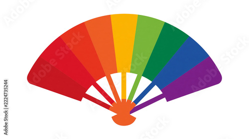 Fotografie Isolated vibrant rainbow folding hand fan spreading out, colorful decorative acc