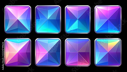 Four Blank Square Holographic Prism Stickers Rounded Corners Iridescent Rainbow Mock Up