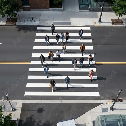 Urban Crosswalk People Walking Aerial View