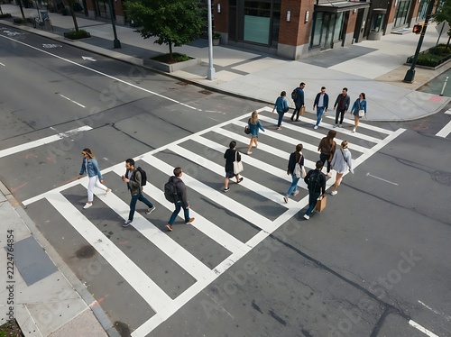Urban Crosswalk People in Modern City