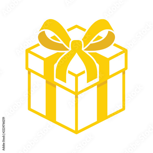 Minimalist Yellow Gift Box Icon with Bow Isolated on White Background for Celebration and E-commerce