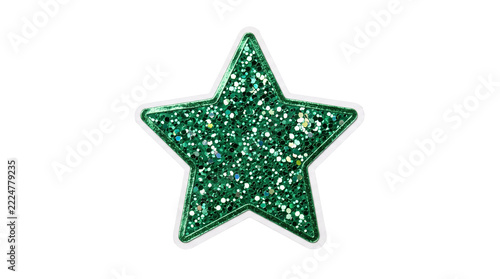 Green Glitter Star Sticker Isolated On Transparent Background