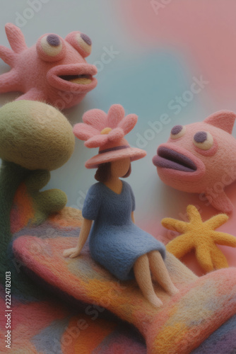 Whimsical Clay Characters Meeting in a Pastel Fantasy Scene