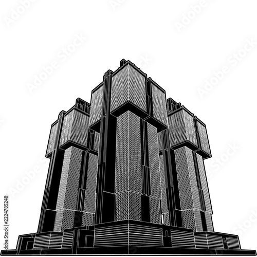 Urban City Of Skyscrapers Panorama Vector. Megalopolis City Landscape View. Illustration Of Construction Isolated On a White Background.