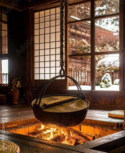 古い農家の囲炉裏のある部屋
