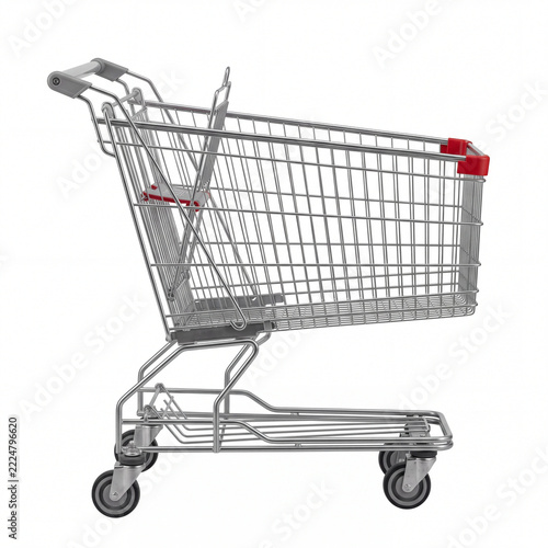 Empty metal shopping cart for Black Friday sales event.