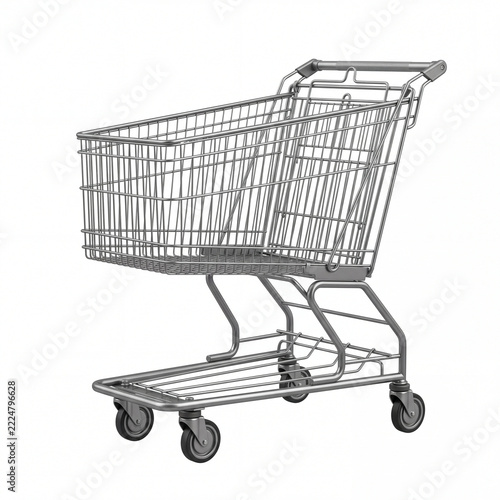 Empty metal shopping cart isolated on white background 1.