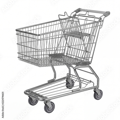 Empty metal shopping cart isolated on white background 2.