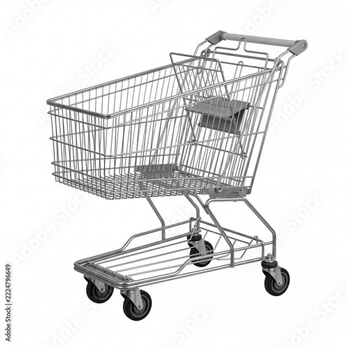 Empty metal shopping cart isolated on white background 3.
