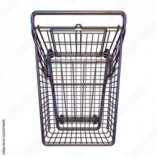 Empty metal shopping cart isolated on white background.
