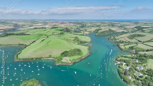 Salcombe and Mill Bay over Kingsbridge Estuary from a drone, Batson Creek, Southpool Creek, Devon, England, United Kingdom