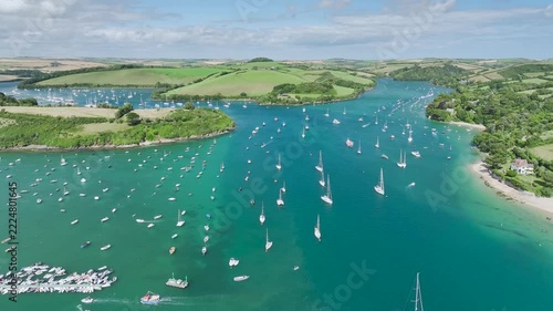 Salcombe and Mill Bay over Kingsbridge Estuary from a drone, Batson Creek, Southpool Creek, Devon, England, United Kingdom