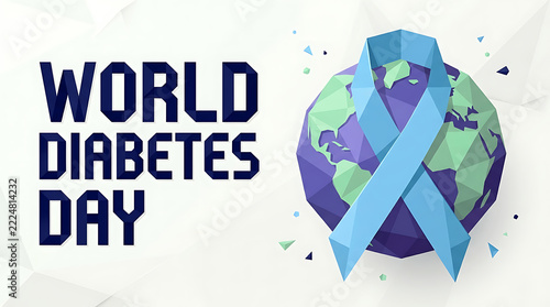 World diabetes day poster with low poly globe and blue awareness