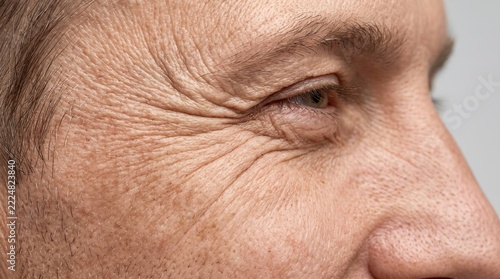 Extreme Close-up of Deep Crow's Feet Wrinkles Around Male Eye