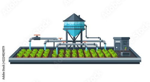 Automated Smart Irrigation System and Hydroponics Farm Vector Illustration