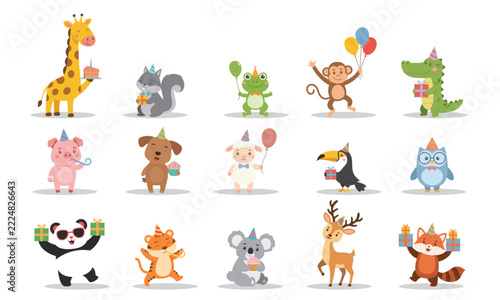 Animal birthday theme vector graphic collections