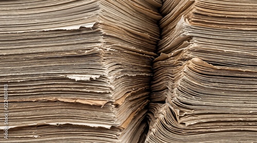 Stacked sheets of old paper with rough edges and textured surfaces in a large pile for documentation