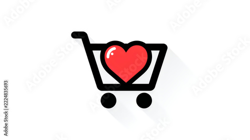 Shopping cart with red heart icon isolated on transparent background