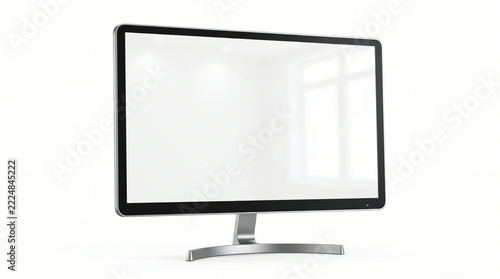Modern desktop computer monitor with blank white screen isolated on a