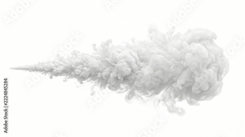 White smoke plume expanding horizontally isolated on a clean white