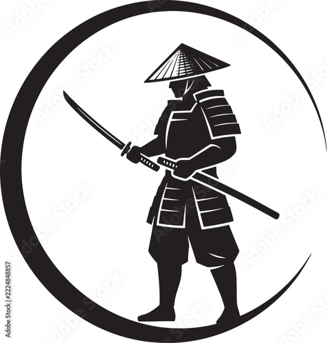 Samurai-Warrior Silhouette Vector Design With Katana Sword