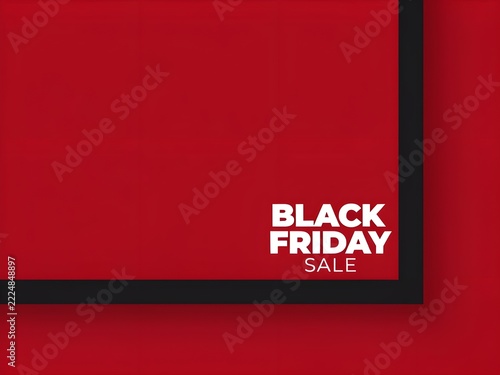 Black friday sale promotional banner with bold white typography on a minimalist red background with a black frame border