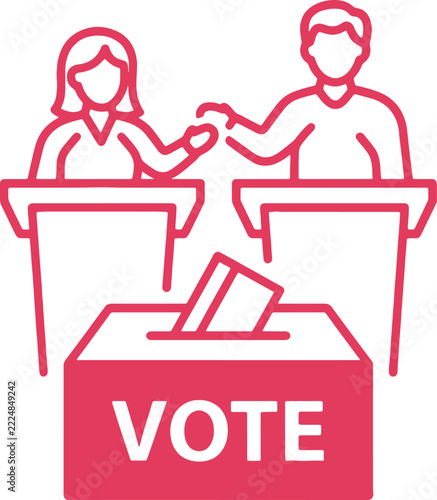 Voting Debate Line Vector Icon showing Candidates and Ballot Box
