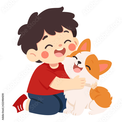 Boy Hugging A Dog For Sense Of Touch