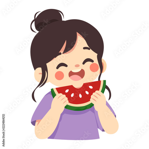 Girl Eating Watermelon For Sense Of Taste