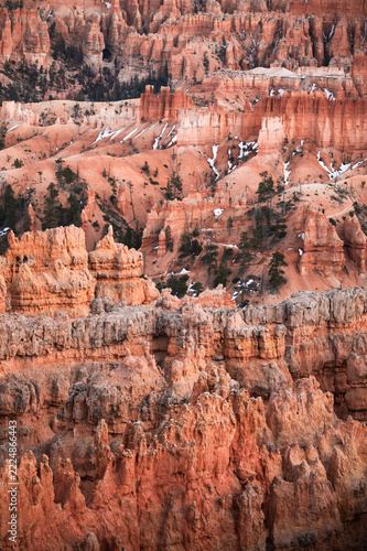 Closeup shot of rock formations in Bryce Canyon National Park. travel landmark, place for vacation. vertical banner