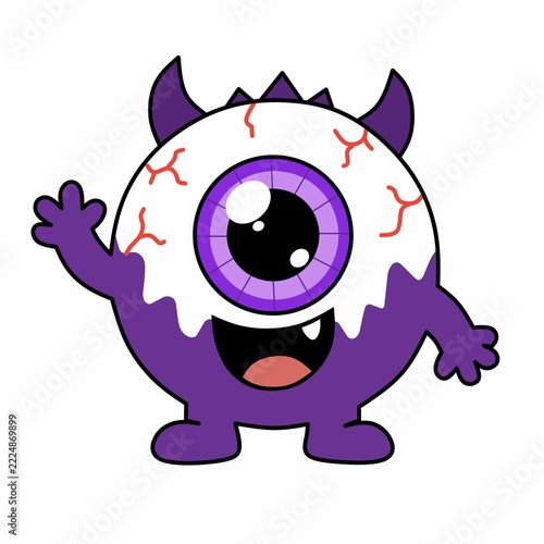 Cute Purple One Eyed Monster Cartoon with Horns and Big Eye Isolated on White Background