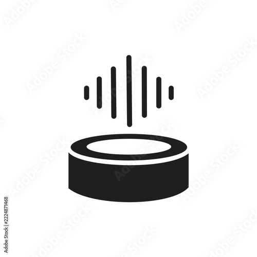 Smart speaker icon with voice assistant sound wave, audio device, black silhouette vector symbol