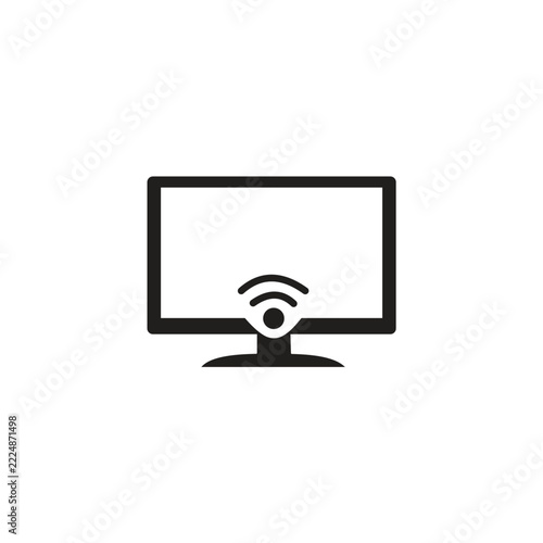 Smart TV icon with wifi signal, wireless television monitor, black silhouette vector symbol