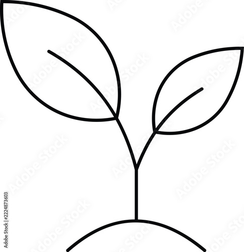 Simple line art icon of a small green plant sprout growing from the ground