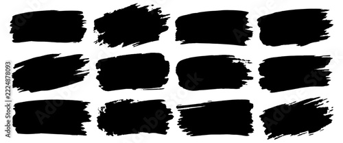 Fotografie Black Grunge Brush Strokes Collection with Rough Edges