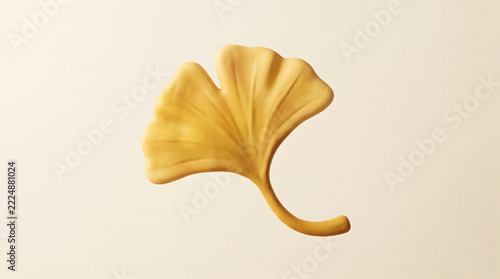 Golden ginkgo biloba leaf with realistic texture for autumn wellness and herbal medicine.