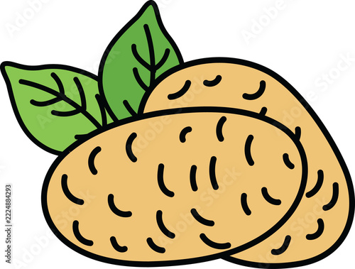 Cute Potato with Green Leaves