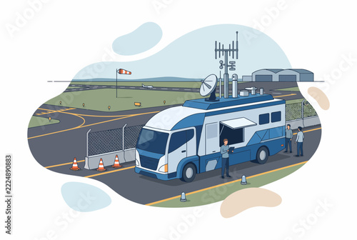Isometric Mobile Airport Command Center and Flight Operations Vehicle