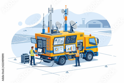 Isometric Mobile Airport Command Center and Flight Operations Truck