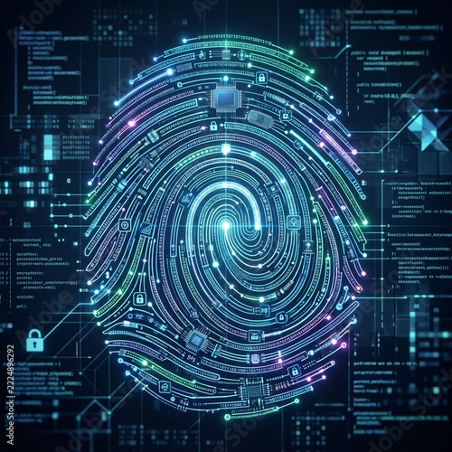 Digital Fingerprint Identity Security Technology Futuristic Biometric Scan Cybersecurity Concept