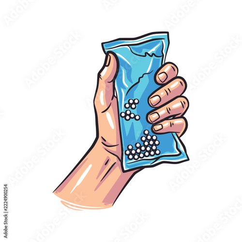 Blue cold pack held in hand first aid concept illustration